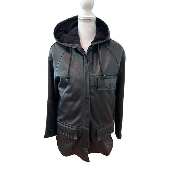 Pelle Studio Wilsons Y2K Hooded Leather Jacket Black S - Picture 1 of 8